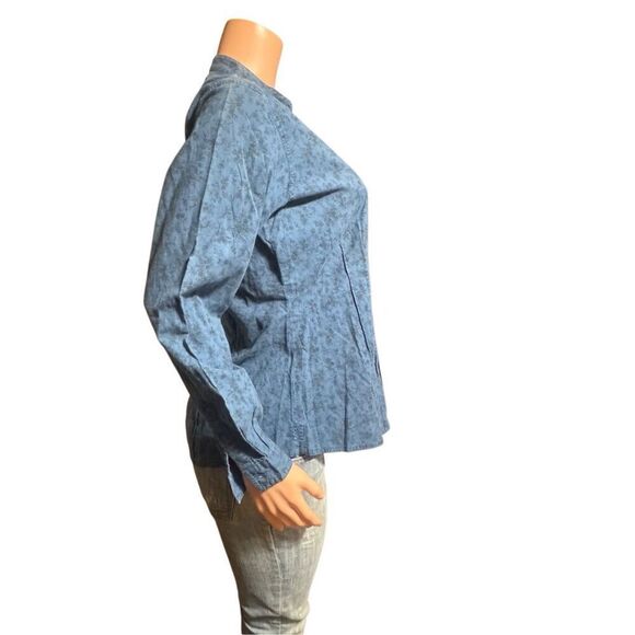 Pulp long-sleeve blue floral button-up pleated mandarin collar shirt M - Picture 3 of 4